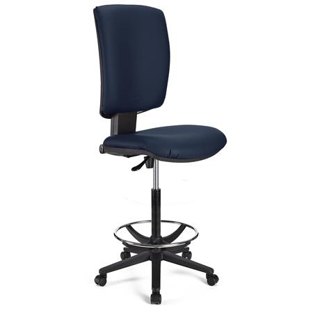 BÜROHOCKER ATLAS OHNE ARMLEHNEN LEDER, verstellbare Rückenlehne, dicke Polsterung, Farbe Dunkelblau
