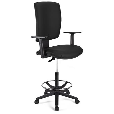 Bürohocker ATLAS PLUS LEDER, verstellbarer Rückenlehne, große Polsterung, Farbe Schwarz