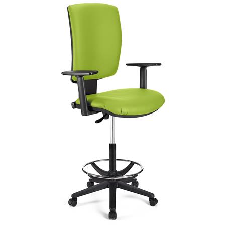 Bürohocker ATLAS PLUS LEDER, verstellbarer Rückenlehne, große Polsterung, Farbe Grün