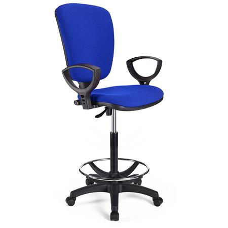 Arbeitshocker KALIPSO, verstellbare Rückenlehne, dicke Polsterung, Stoffbezug, Farbe Blau