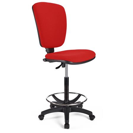 Arbeitshocker KALIPSO OHNE ARMLEHNEN, verstellbare Rückenlehne, dicke Polsterung, Stoffbezug, Farbe Rot