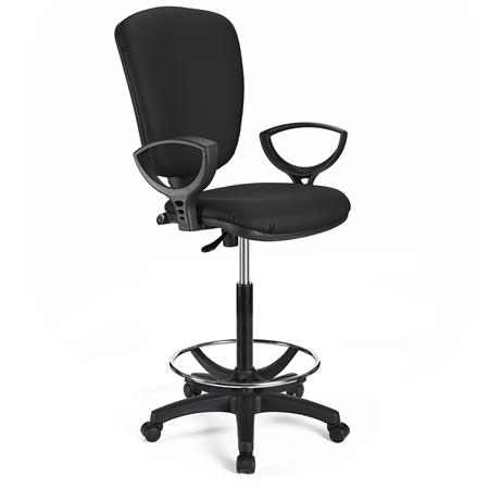 Arbeitshocker KALIPSO LEDER, verstellbare Rückenlehne, dicke Polsterung, Farbe Schwarz