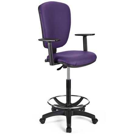 Arbeitshocker KALIPSO PLUS LEDER, verstellbare Rückenlehne, dicke Polsterung, Farbe Lila