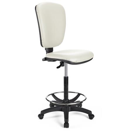 Arbeitshocker KALIPSO LEDER OHNE ARMLEHNE, verstellbare Rückenlehnen, dicke Polsterung, Farbe Weiß