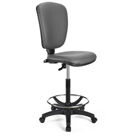 Arbeitshocker KALIPSO LEDER OHNE ARMLEHNE, verstellbare Rückenlehnen, dicke Polsterung, Farbe Grau