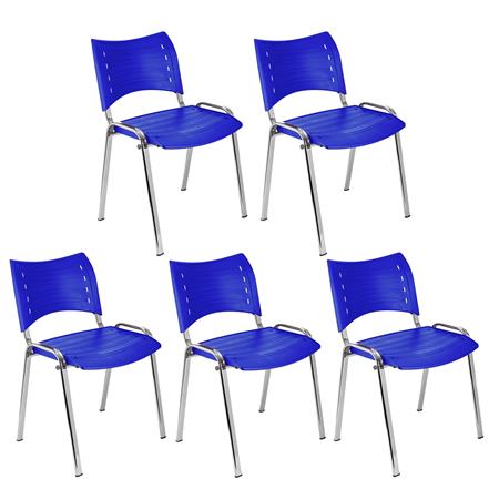 Im 5er-Set: Besucherstuhl ELVA C, stapelbar und sehr praktisch, Stuhlbeine aus verchromtem Stahl, Farbe Blau