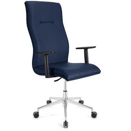 Chefsessel HANNIBAL PRO LEDER, hohe Rückenlehne, verstellbare Armlehnen, dicke Polsterung, Farbe Dunkelblau
