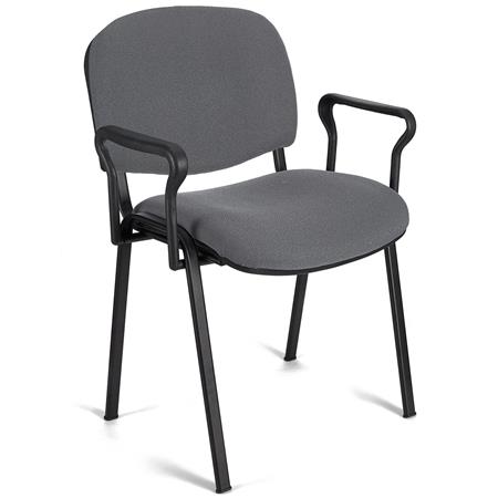 Konferenzstuhl MOBY BASE STOFF mit Armlehnen, bequem und praktisch, schwarzes Gestell, Stoffbezug, Farbe Grau