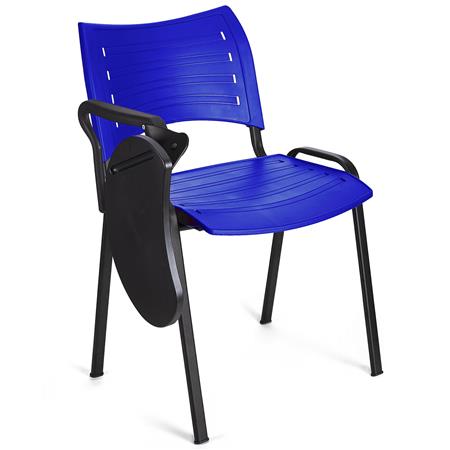 Besucherstuhl ELVA B MIT SCHREIBBRETT, stapelbar und sehr praktisch, schwarze Stuhlbeine, Farbe Blau