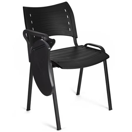 Besucherstuhl ELVA B MIT SCHREIBBRETT, stapelbar und sehr praktisch, schwarze Stuhlbeine, Farbe Schwarz