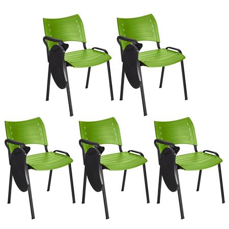 Im 5er-Set: Besucherstuhl ELVA B MIT SCHREIBBRETT, stapelbar und sehr praktisch, schwarze Stuhlbeine, Farbe Grün