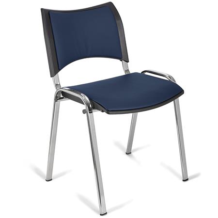 Besucherstuhl ROMEL LEDER, bequeme Polsterung, stapelbar, verchromte Stuhlbeine, Farbe Blau