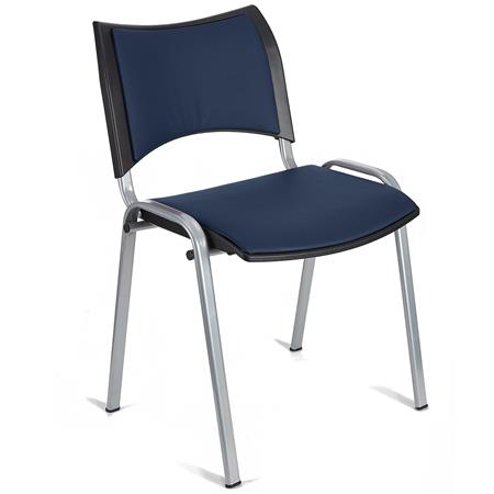 Besucherstuhl ROMEL LEDER, bequeme Polsterung, stapelbar, graue Stuhlbeine, Farbe Blau