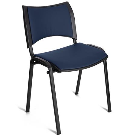 Besucherstuhl ROMEL LEDER, bequeme Polsterung, stapelbar, schwarze Stuhlbeine, Farbe Blau