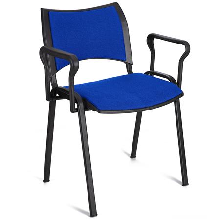 Besucherstuhl ROMEL MIT ARMLEHNEN, bequeme Polsterung, stapelbar, schwarze Stuhlbeine, Farbe Blau