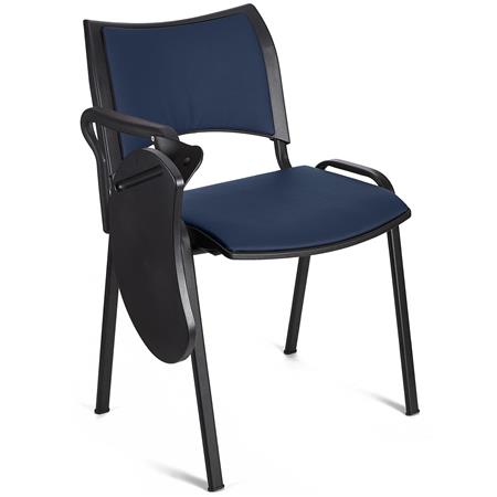 Besucherstuhl ROMEL LEDER MIT SCHREIBBRETT, bequeme Polsterung, stapelbar, schwarze Stuhlbeine, Farbe Blau