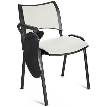 Besucherstuhl ROMEL LEDER MIT SCHREIBBRETT, bequeme Polsterung, stapelbar, schwarze Stuhlbeine, Farbe Weiß