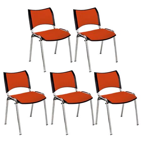 Im 5er-Set: Besucherstuhl ROMEL, bequeme Polsterung, stapelbar, verchromte Stuhlbeine, Farbe Orange