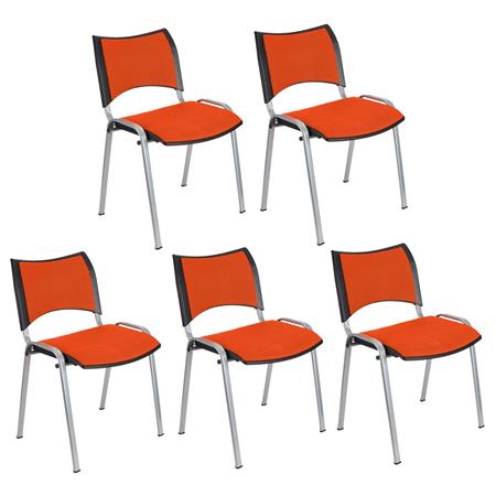 Im 5er-Set: Besucherstuhl ROMEL, bequeme Polsterung, stapelbar, graue Stuhlbeine, Farbe Orange