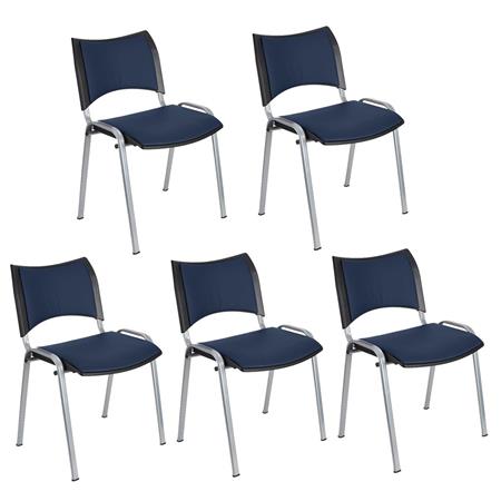 Im 5er-Set: Besucherstuhl ROMEL LEDER, bequeme Polsterung, stapelbar, graue Stuhlbeine, Farbe Blau