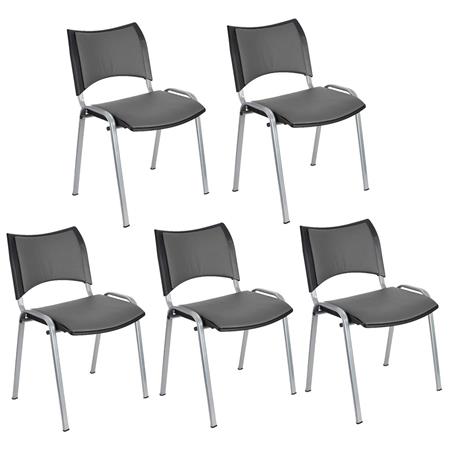 Im 5er-Set: Besucherstuhl ROMEL LEDER, bequeme Polsterung, stapelbar, graue Stuhlbeine, Farbe Grau