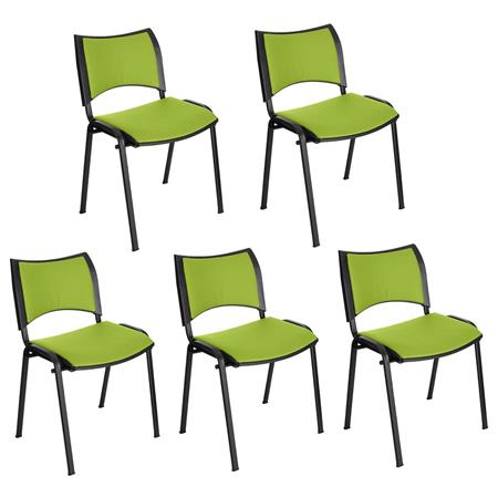 Im 5er-Set: Besucherstuhl ROMEL LEDER, bequeme Polsterung, stapelbar, schwarze Stuhlbeine, Farbe Grün