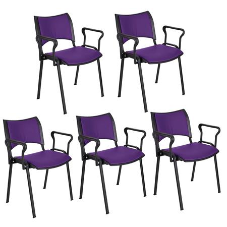 Im 5er-Set: Besucherstuhl ROMEL LEDER MIT ARMLEHNEN, dicke Polsterung, stapelbar, schwarze Stuhlbeine, Farbe Lila