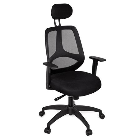 Ergonomischer Bürostuhl FLORENZ, verstellbare Armlehnen und Kopfstütze, atmungsaktiver Netzbezug, Farbe Schwarz