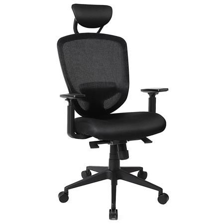 Ergonomischer Bürostuhl VAGU, Lordosenstütze, verstellbare Armlehnen, atmungsaktiver Netzbezug, Farbe Schwarz