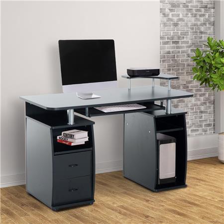Bürotisch GRISO, mit Schubladen und Tastaturablage, 120x55x85cm, aus Holz, Farbe Schwarz
