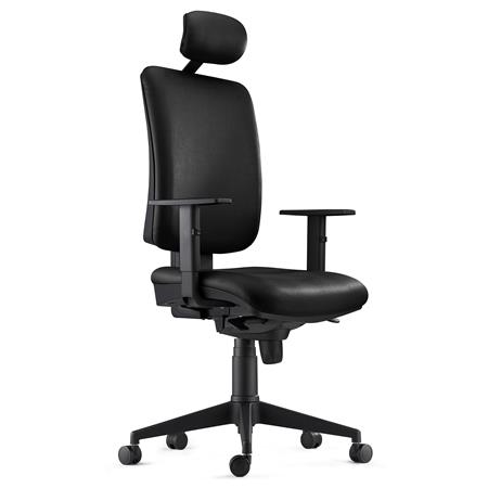 Ergonomischer Bürostuhl PIERO LEDER mit Kopfstütze, verstellbare Armlehnen, Farbe Schwarz