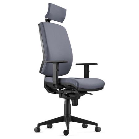 Ergonomischer Bürostuhl OLIVER STOFF mit Kopfstütze, 8h-Nutzung, dicke Polsterung, Farbe Grau