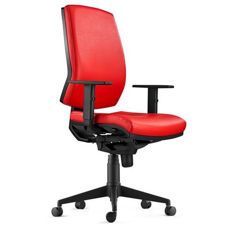 Ergonomischer Bürostuhl OLIVER LEDER, 8h-Nutzung, dicke Polsterung, Farbe Rot