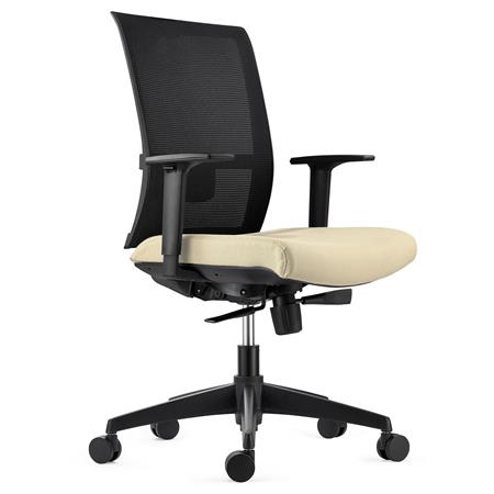 Ergonomischer Bürostuhl EXON, Lordosenstütze, für die 8h-Nutzung, mit Stoff- und Netzbezug, Farbe Beige