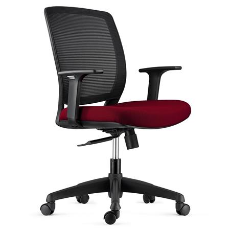 Bürostuhl MISURI BLACK, verstellbare Armlehnen, mit atmungsaktivem Netzbezug, Farbe Schwarz / Burgund