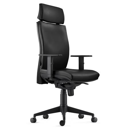 Ergonomischer Bürostuhl MARVEL LEDER, Kopf- und Lordosenstütze, Farbe Schwarz