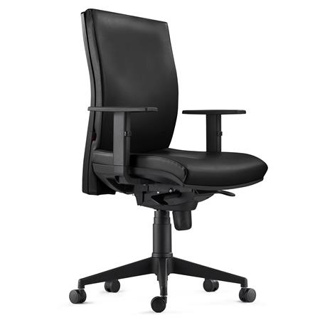 Ergonomischer Bürostuhl KEVIN LEDER, mit Lordosenstütze, Farbe Schwarz