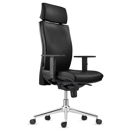 Ergonomischer Bürostuhl MARVEL LEDER METALL, Kopf- und Lordosenstütze, Farbe Schwarz