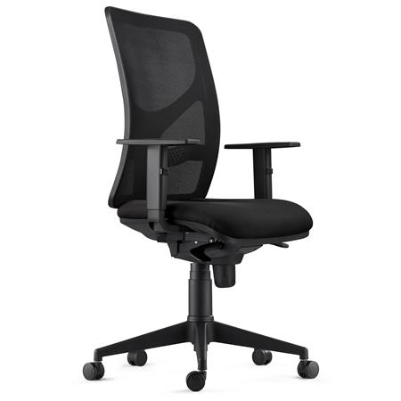 Bürostuhl MILO, verstellbare Armlehnen, Lordosenstütze, Stoffbezug, Farbe Schwarz