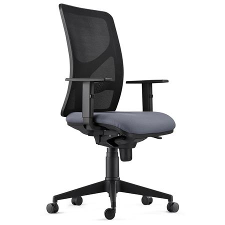 Bürostuhl MILO, verstellbare Armlehnen, Lordosenstütze, Stoffbezug, Farbe Grau