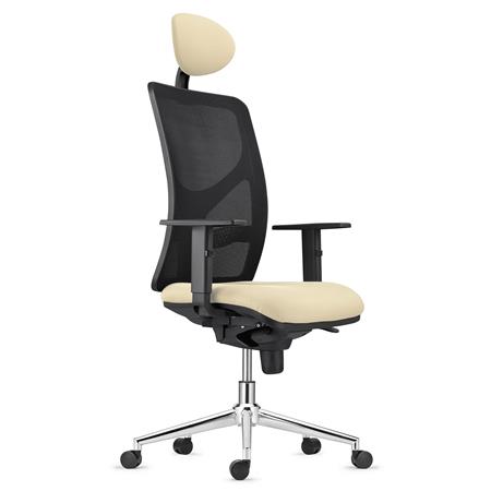 Bürostuhl BAIKAL STOFF mit Metallfußkreuz, verstellbare Armlehnen, Lordosenstütze, Farbe Beige