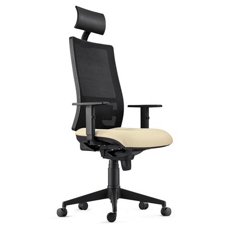 Ergonomischer Bürostuhl MARS, Kopfstütze, verstellbare Armlehnen und Lordosenstütze, Farbe Beige