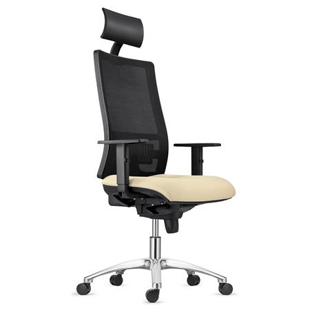 Ergonomischer Bürostuhl MARS mit Metallfußkreuz, Kopfstütze, verstellbare Armlehnen und Lordosenstütze, Farbe Beige