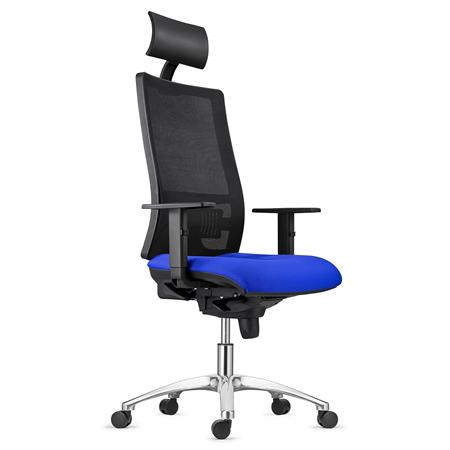 Ergonomischer Bürostuhl MARS mit Metallfußkreuz, Kopfstütze, verstellbare Armlehnen und Lordosenstütze, Farbe Blau