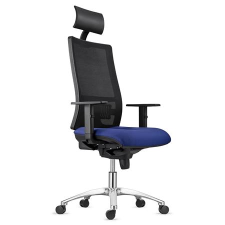 Ergonomischer Bürostuhl MARS mit Metallfußkreuz, Kopfstütze, verstellbare Armlehnen und Lordosenstütze, in Dunkelblau