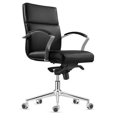 Chefsessel REBAT in Leder, mittelhohe Rückenlehne, Wippfunktion, Farbe Schwarz