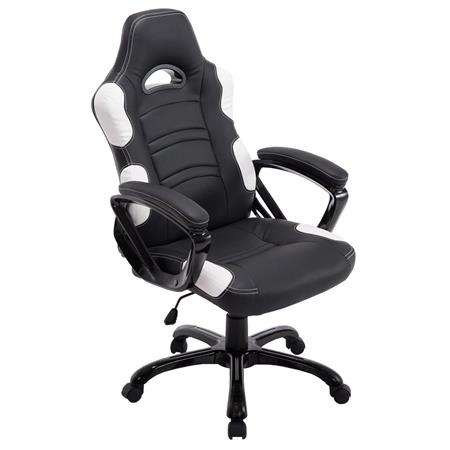 Gaming-Stuhl AUKE, neigbar, sportliches Design, Lederbezug, Farbe Schwarz / Weiß