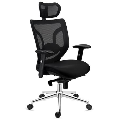 Ergonomischer Bürostuhl LAMBO, 8h-Nutzung , Kopfstütze, unglaubliche Lendenwirbelstütze, Farbe Schwarz