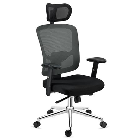 Ergonomischer Bürostuhl MARKO, Kopf- und Lordosenstütze, Synchronmechanik, Farbe Grau