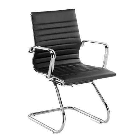 Besucherstuhl DORIS V, verchromtes Metallgestell, elegante Fertigung in Ökoleder, Farbe Schwarz